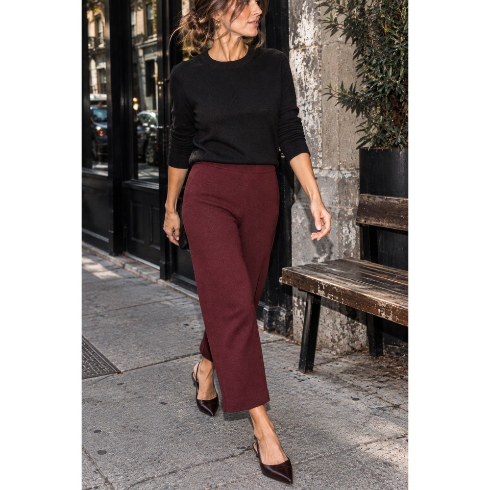 Vintage 90s St. John Collection Santana Knit Cropped Pants Burgundy USA 12